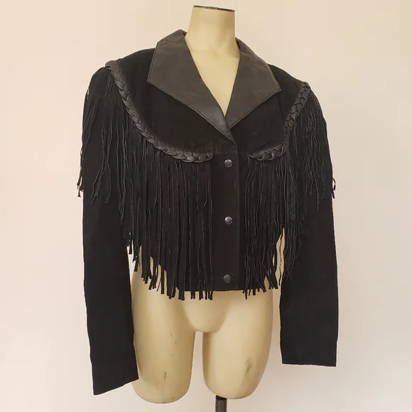 Black Suede and Leather Fringe Jacket - Picture 10 of 13